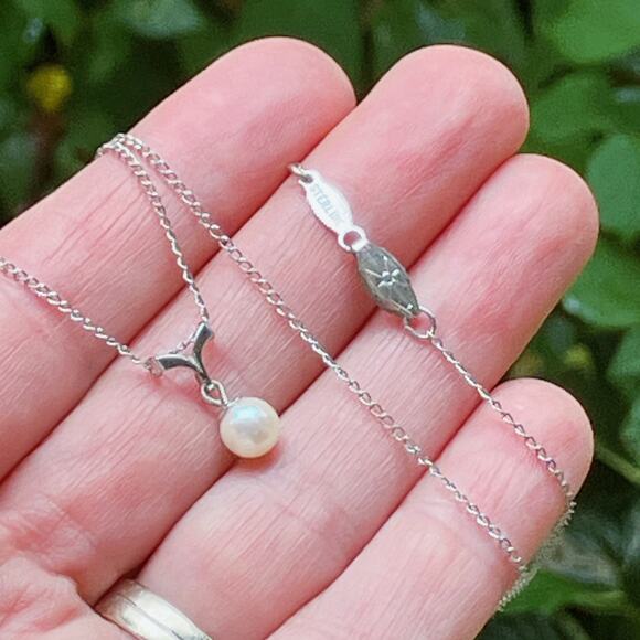 Vintage Signed Marvel Sterling Silver Pearl Pendant Necklace Mid Century 40s–50s - Picture 4 of 16